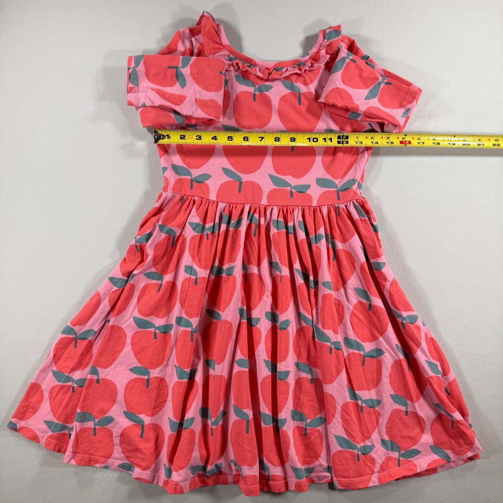 Tea Collection Kids Pink Red Apple Print Long Sleeve Ruffle Skater Dress 12 - Picture 3 of 8